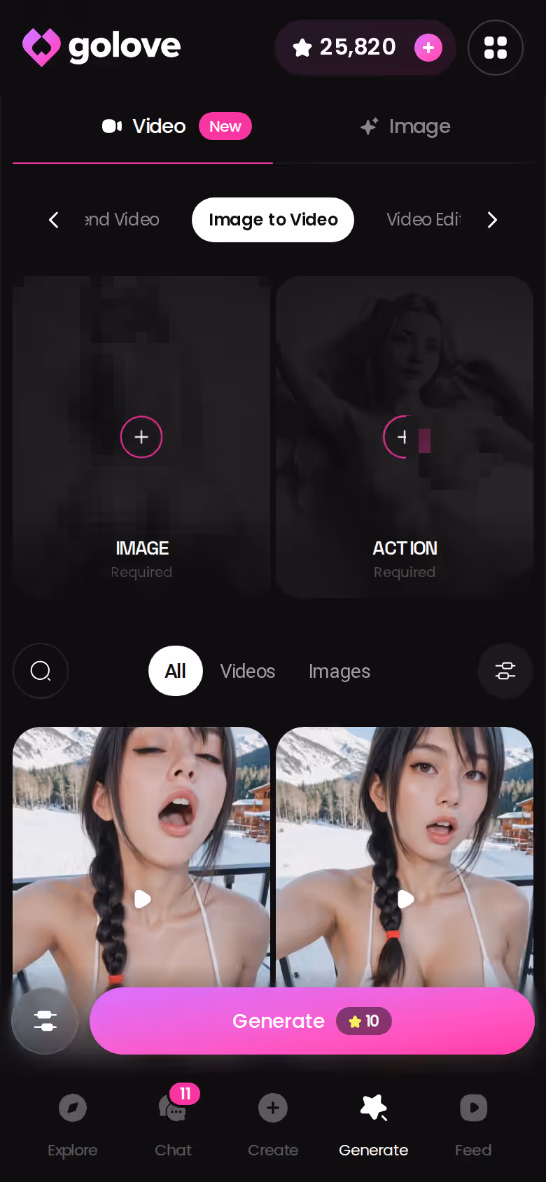 Funktion Bild zu Video im GoLove-Generator auf dem Smartphone
